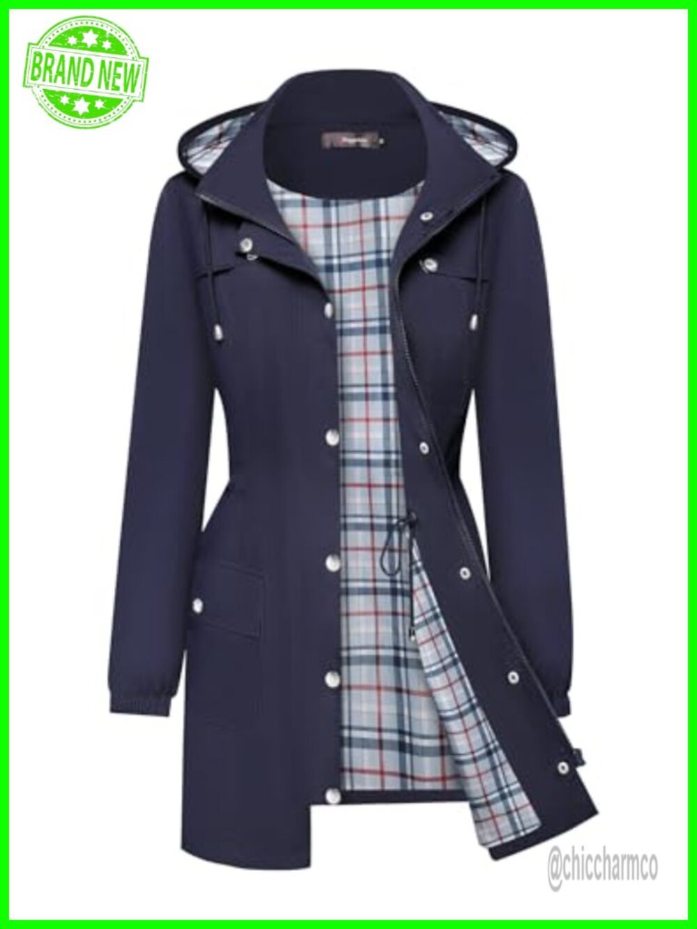 Waterproof Lightweight Raincoat Hooded Trench Rain Jacket
